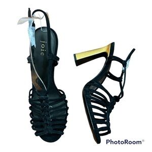 Joie Black Suede Strappy Odetta Gold Tone Heeled Sandals Sz 9 (EU 39) NIB